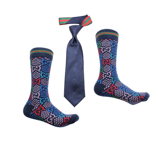 GG Solid 2 & GG Star 1 | Multi Color Navy | Tie & Sock Combo