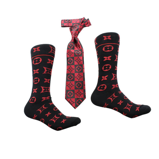 LV Square 2 & LV A7 | Black & Red | Tie & Sock Combo