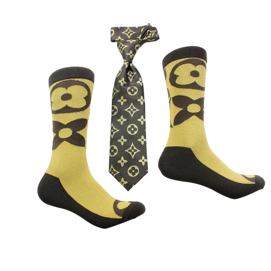 LV A3 | Brown & Gold | Tie & Sock Combo