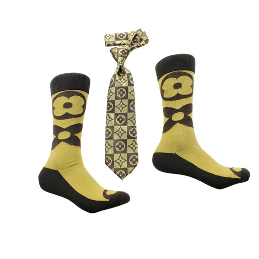 LV Square 4 & LV A3 | Brown & Gold | Tie & Sock Combo