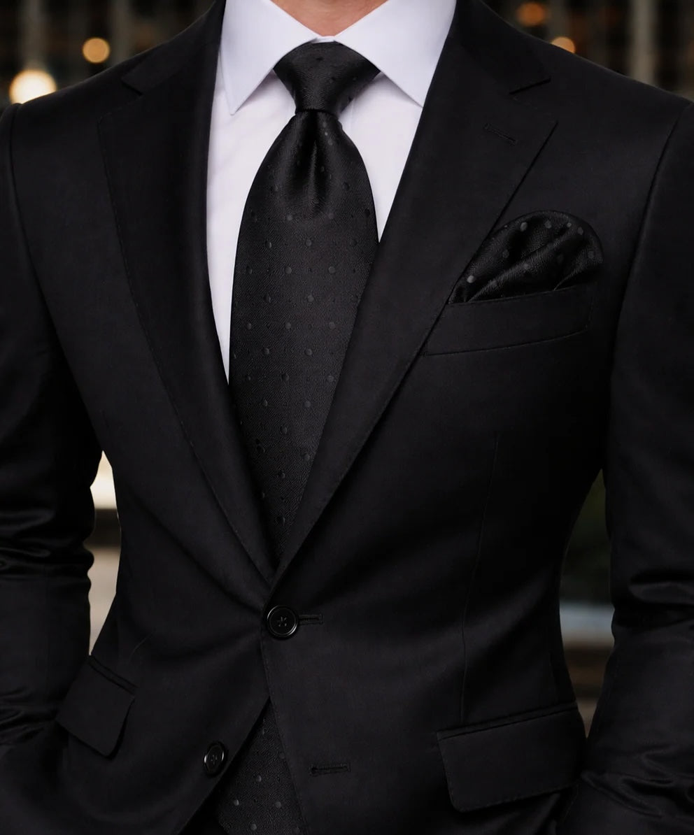 Pindot Solid A1 | Black Solid Dot | Tie & Pocket Square