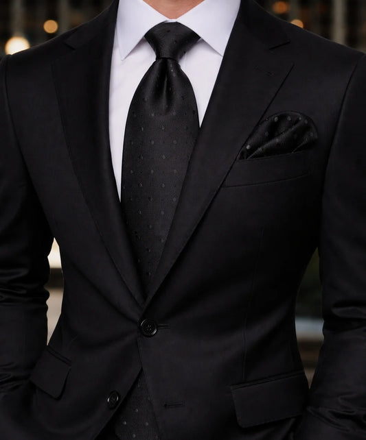 Pindot Solid A1 | Black Solid Dot | Tie & Pocket Square