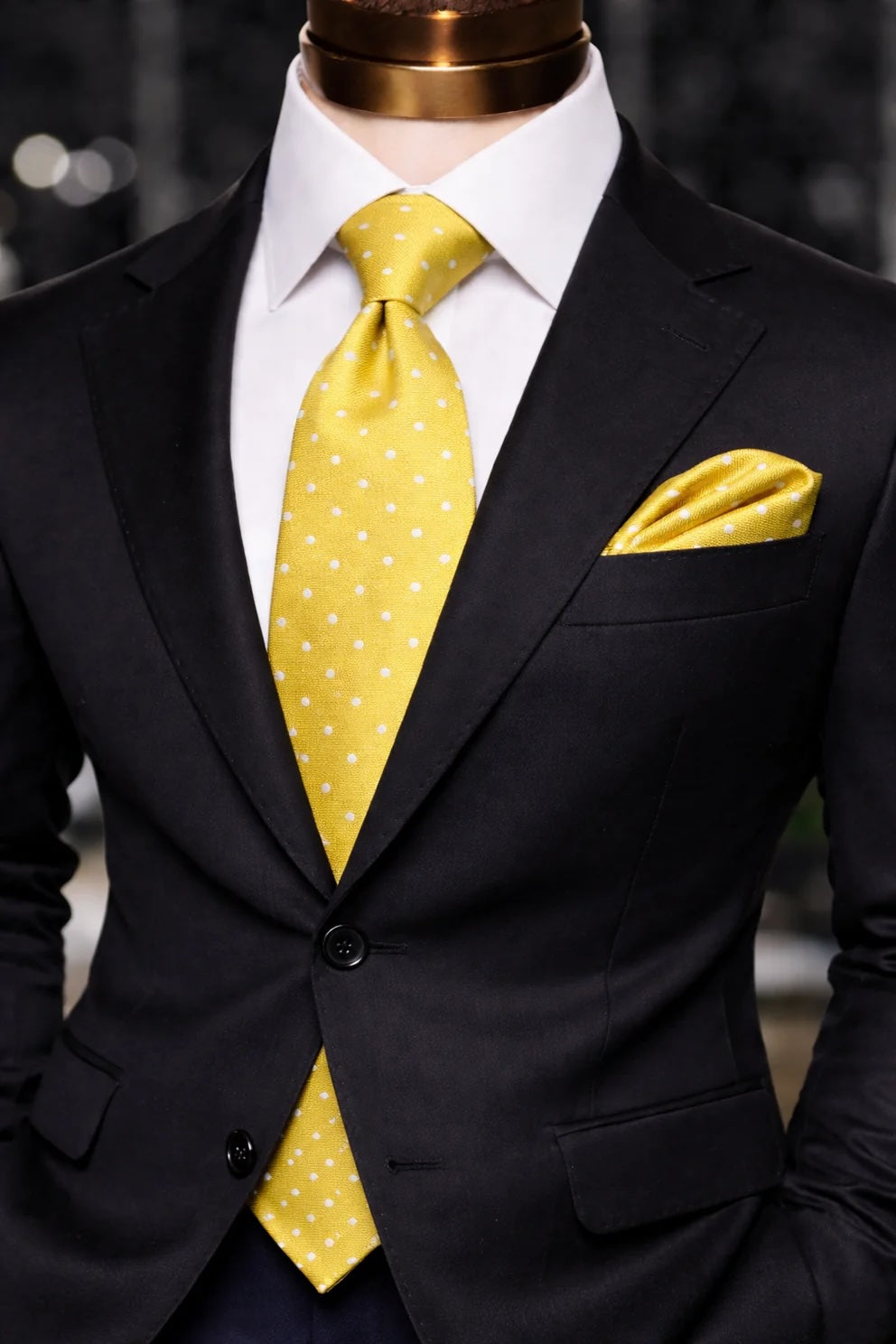 Pindot A12 | Gold Solid White Dot | Tie & Pocket Square