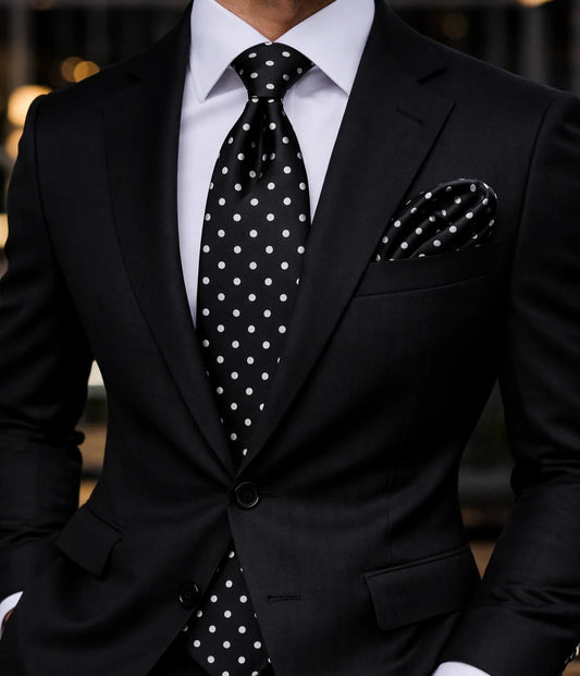 Pindot A2 | Black Solid White Dot | Tie & Pocket Square