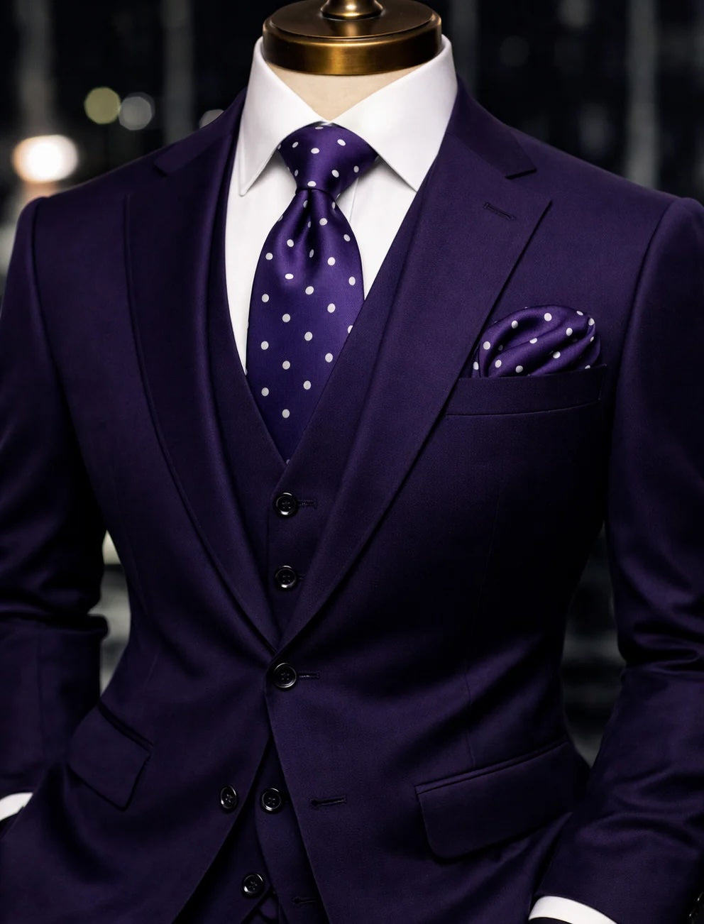 Pindot B13 | Plum Solid White Dot | Tie & Pocket Square