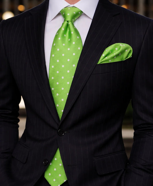Pindot B7 | Lime Green Solid White Dot | Tie & Pocket Square