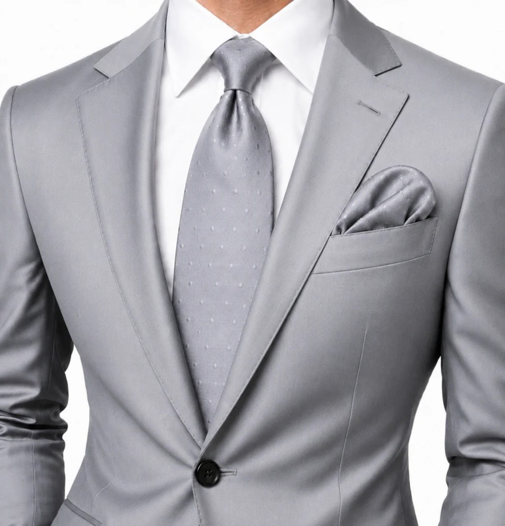 Pindot Solid A10 | Lt Grey Solid Dot | Tie & Pocket Square