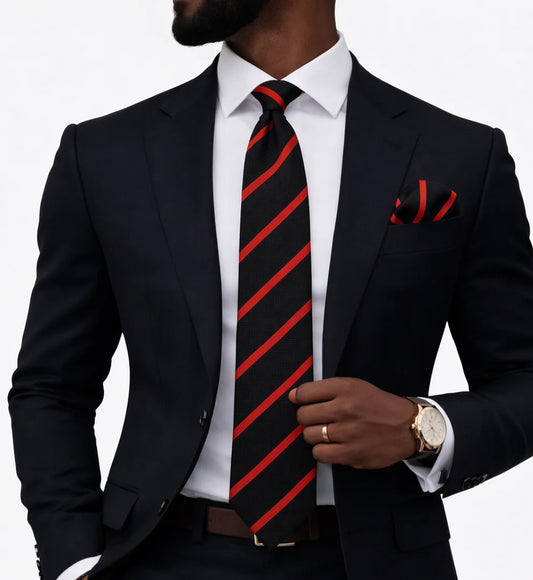 POWER STRIPE A2 | BLACK & RED | TIE & POCKET SQAURE