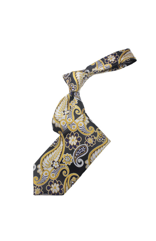 Sharjah 1 | Black Gold & Navy Paisley | Tie & Pocket Square